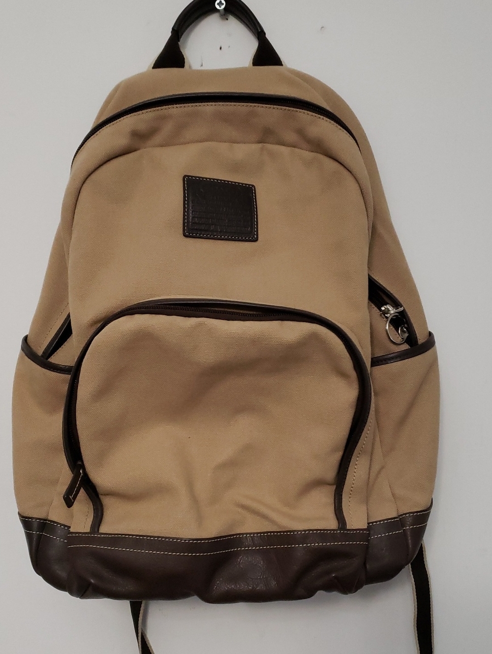 Coach Tan Canvas Backpack with Brown Trim